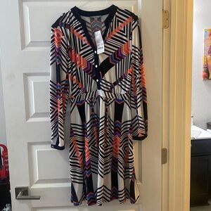 NWT NY Collection Printed Black Jersey Career Work Shirt Dress Medium M 8 10